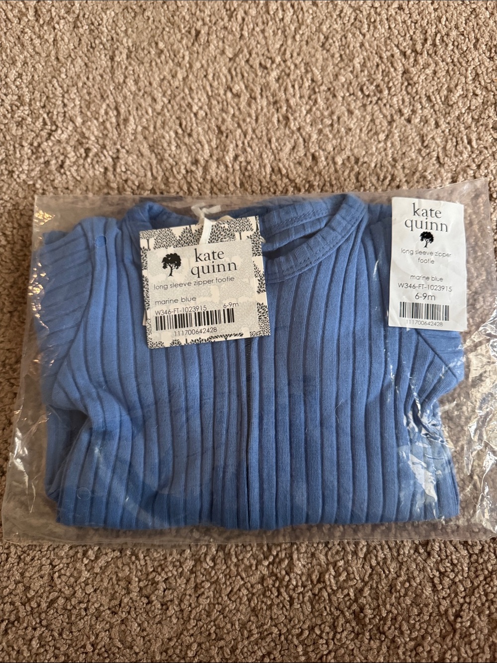 kate quinn Blue Ribbed Long Sleeve Zipper Footie